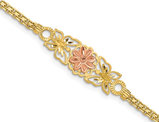 14K Yellow and Pink Gold Flower and Butterfly Bracelet (7 Inches)